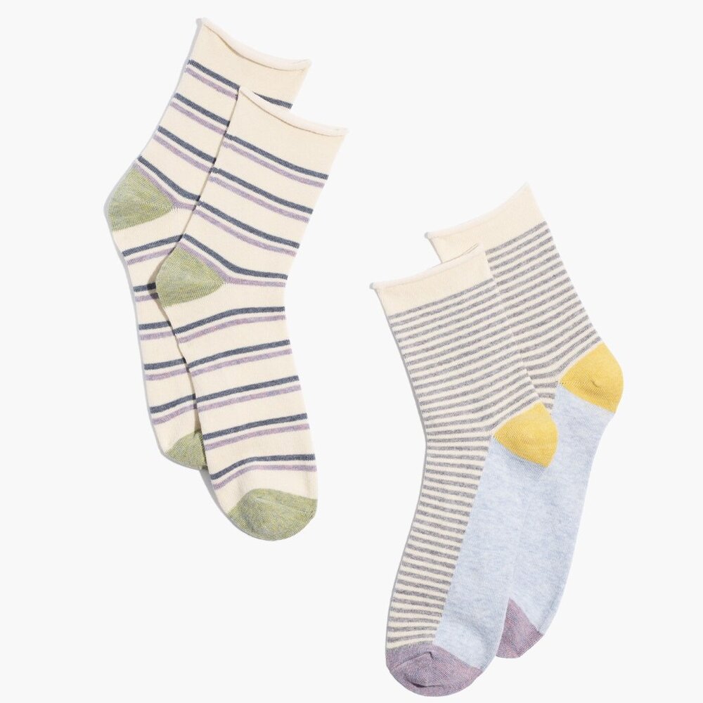 [NWT] Madewell Earth-Dyed Striped Ankle Socks [Set of 2]